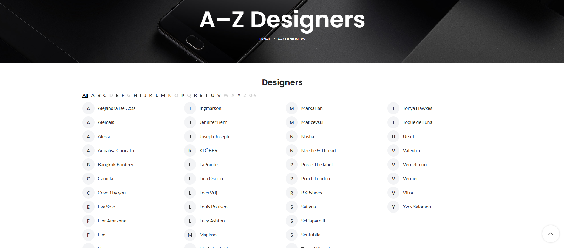 Frontend — A–Z Designers demo